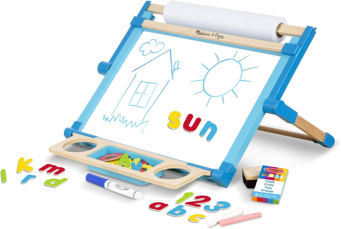 Magnetic Tabletop Easel 96085 Melissa & Doug Deluxe Double-Sided Easel with Dry-Erase Board, Chalkboard & Art Supply Storage (SIOC)