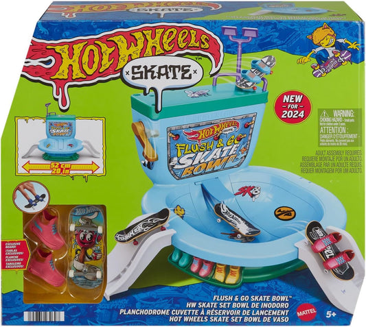 Flush & Go Skate Bowl HXL16 Fingerboard Set With 1 Exclusive Board & Pair Of Removable Skate Shoes (Hot Wheels Skate)