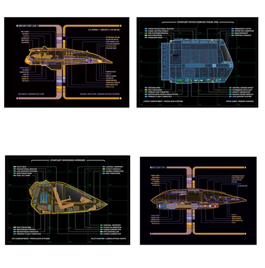 Shuttlecraft Set 3 (Travel Pod, Type 11, Argo & Workbee) Model Die Cast Ships SSSEN402 (Eaglemoss / Star Trek)