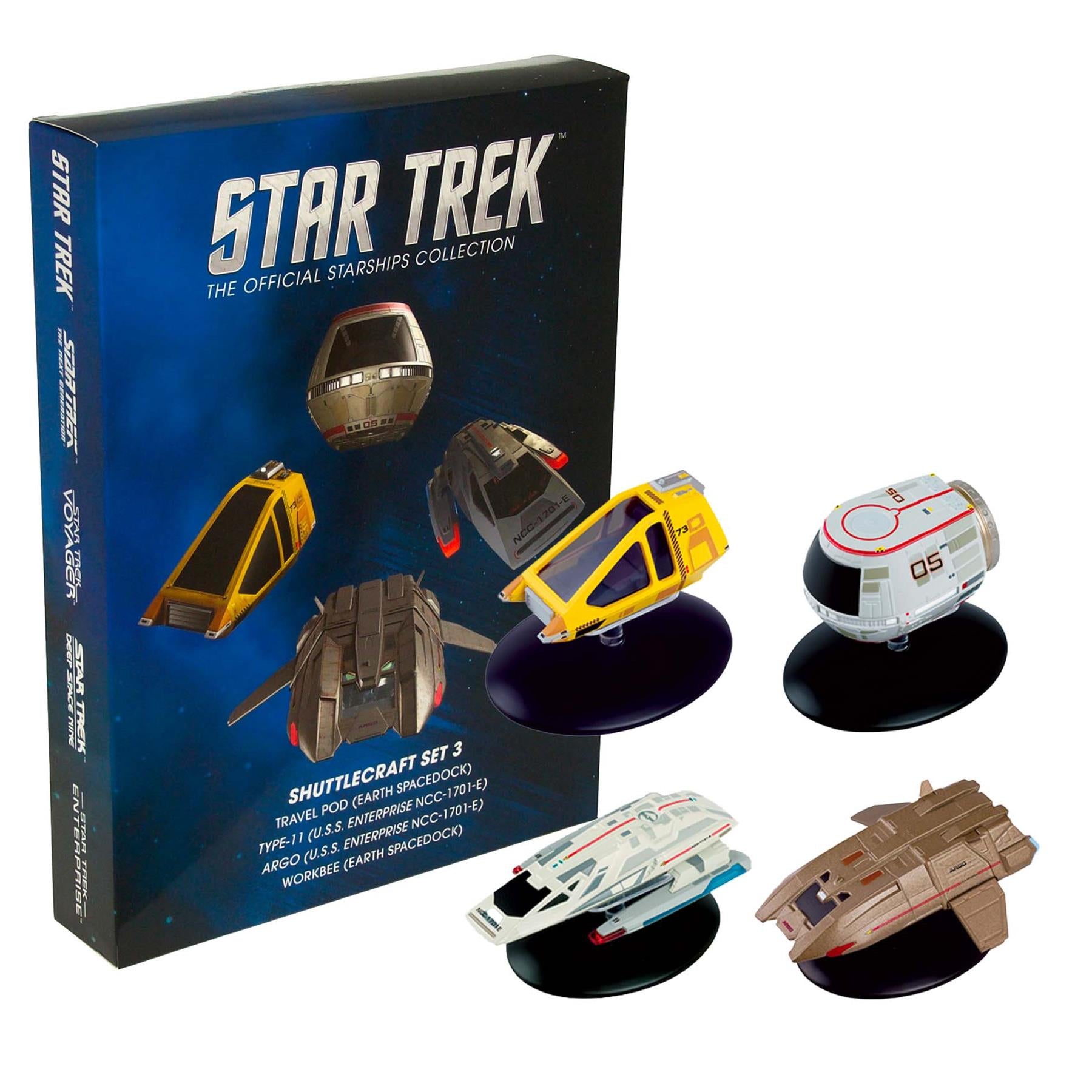 Shuttlecraft Set 3 (Travel Pod, Type 11, Argo & Workbee) Model Die Cast Ships SSSEN402 (Eaglemoss / Star Trek)