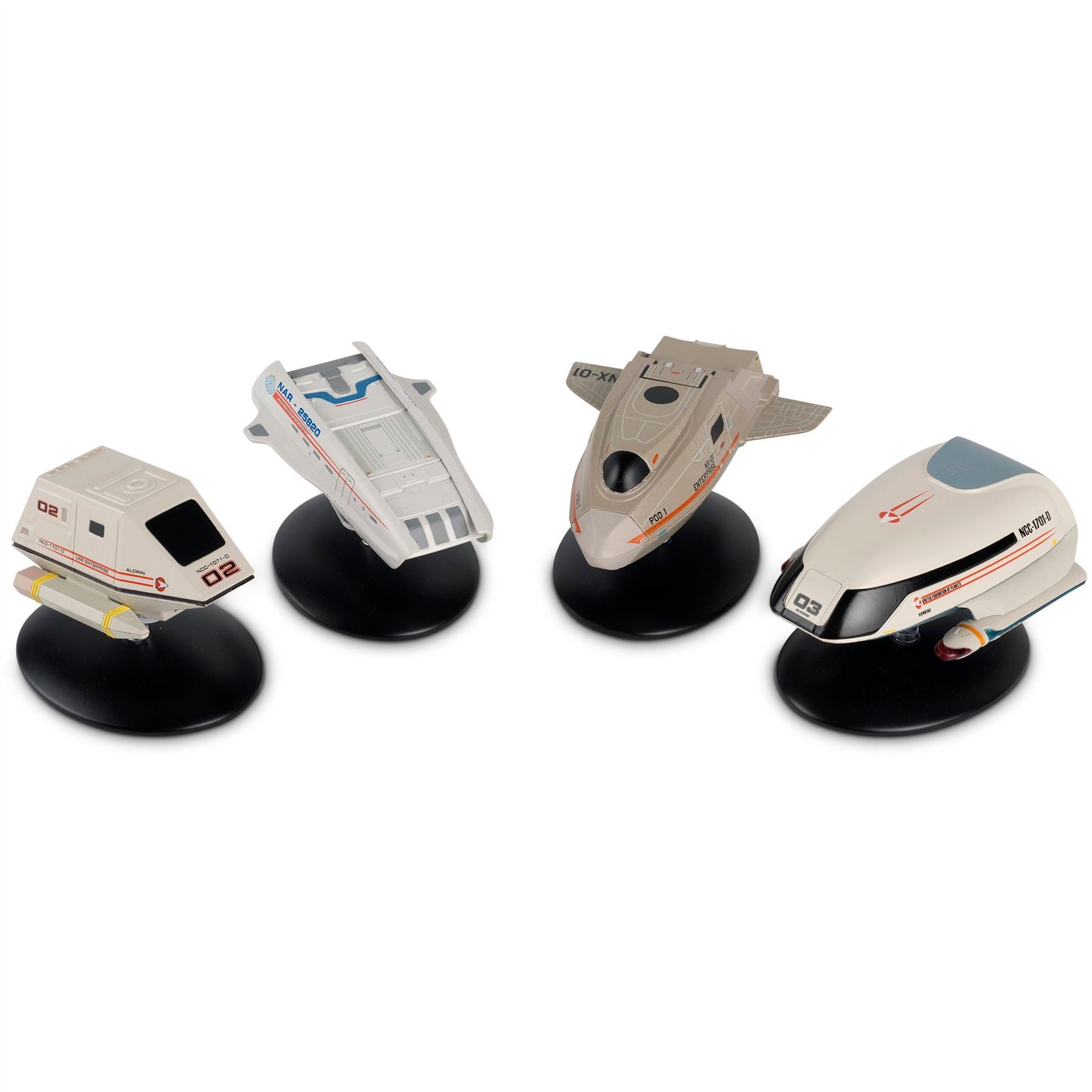 Shuttlecraft Set 2 (Executive Shuttle, Pod 1, 03 Hawking & 02 Aldrin) Model Die Cast Ships STDC705 (Eaglemoss / Star Trek)