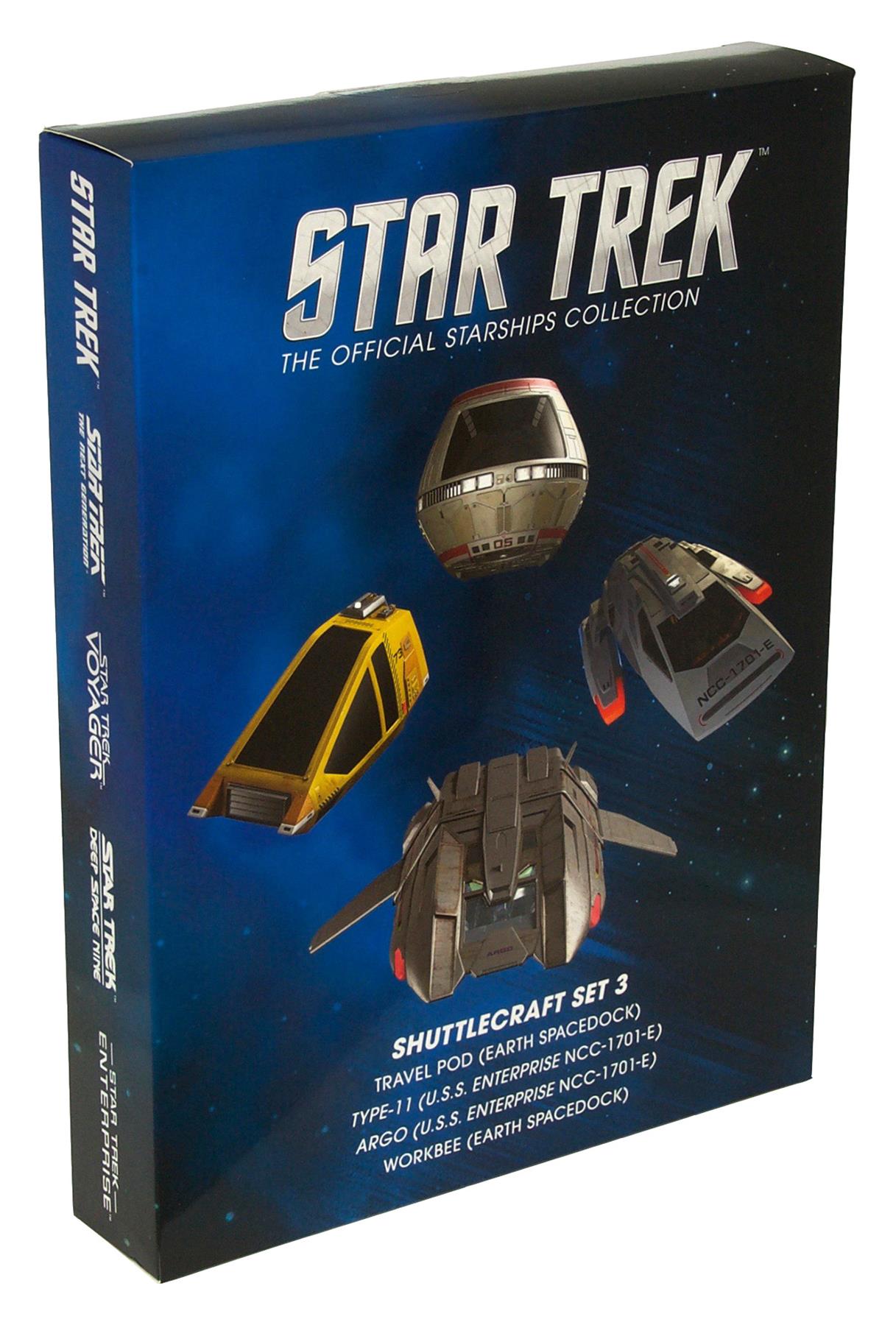 Shuttlecraft Set 3 (Travel Pod, Type 11, Argo & Workbee) Model Die Cast Ships SSSEN402 (Eaglemoss / Star Trek)